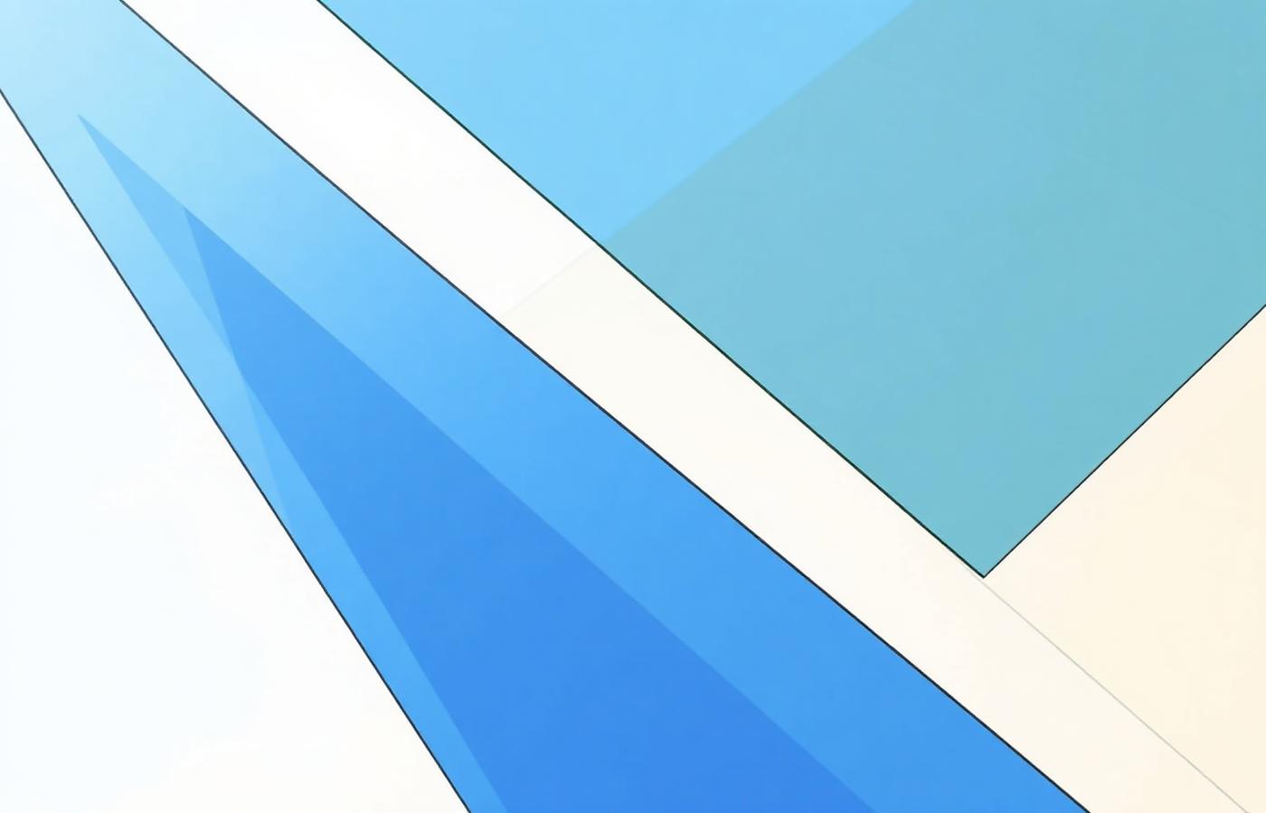 Layered geometric composition of translucent blue planes on cream