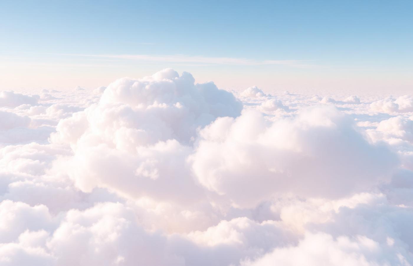 Soft cumulus clouds seen from above at high altitude